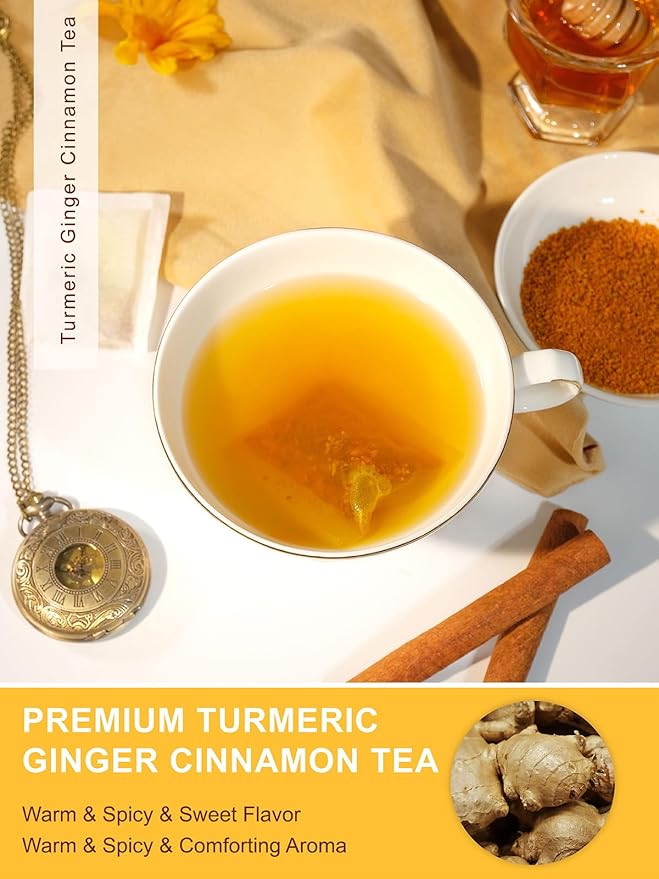 TeeLux Turmeric Ginger Cinnamon Tea, Natural Turmeric Herbal Tea with Ginger and Cinnamon, Spicy & Sweet Flavor, Caffeine Free, 100 Count