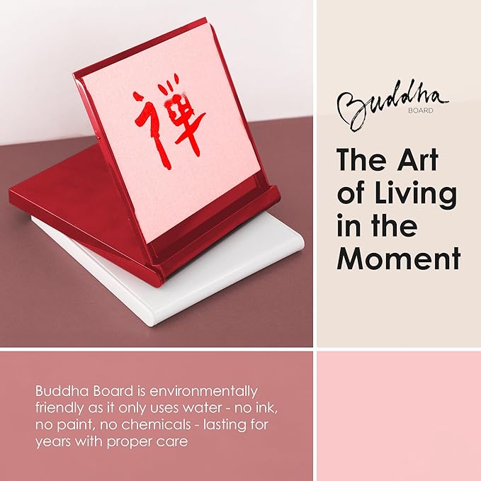 Mini Buddha Board Art Set: Water Drawing Writing Board w/ Mini Water Brush for Mindfulness & Meditation – Zen Based Drawing Board - Painting & Art Supplies – Ideal Relaxation Gifts (5” x 5”, Red)