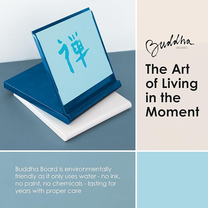 Mini Buddha Board Art Set: Water Drawing Writing Board w/ Mini Water Brush for Mindfulness & Meditation – Zen Based Drawing Board - Painting & Art Supplies – Ideal Relaxation Gifts (5” x 5”,Aqua)