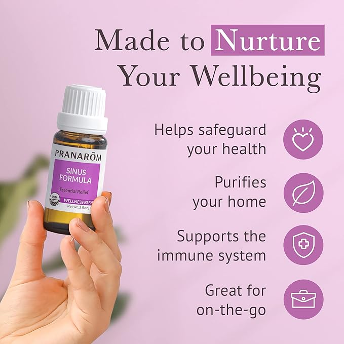 Pranarom - Sinus Formula Essential Oil Blend, Organic Essential Oils for Health, Essential Oils for Wellness, Aromatherapy Essential Oils, Certified Organic, 15ml