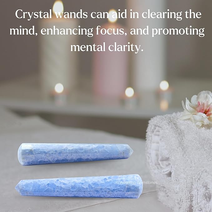 Amazing Gemstone Blue Calcite Crystal Wand Massage Stick - Pelvic Wand Gua Sha for Adults - Crystals and Healing Stones Massage Wands for Adults Gifts (Pointed)