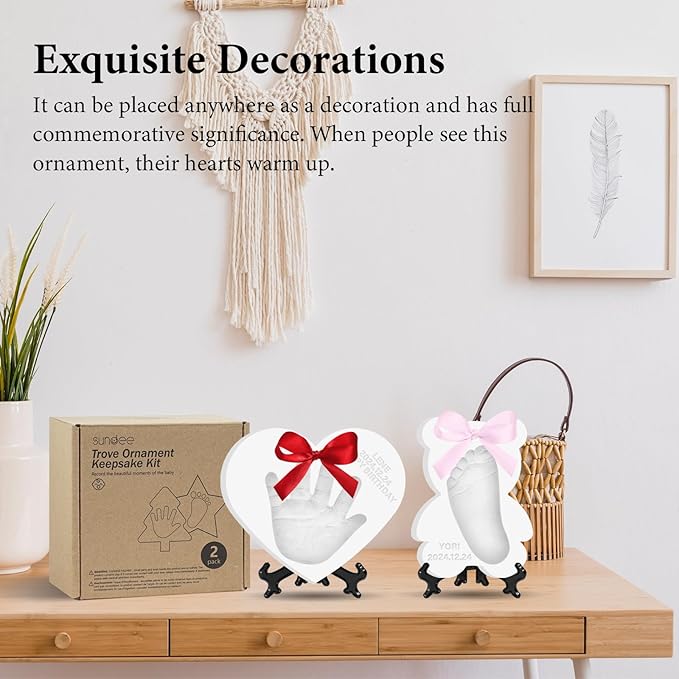 Baby Hand & Footprint Keepsake Kit - Personalized Handprint Footprint Ornament for Newborn Babies, New Mom Gifts, Baby Shower & Registry, Nursery Picture Frame, Pet Paw Print Ornament