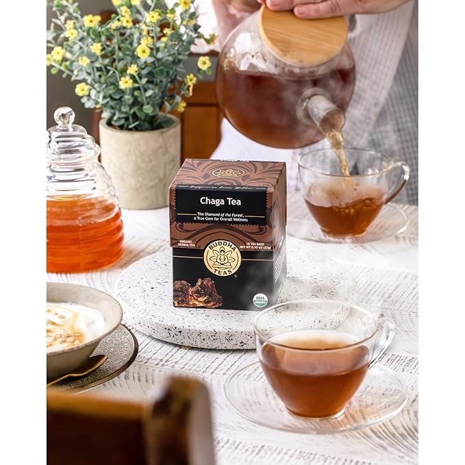 Buddha Teas - Chaga Tea - Organic Herbal Tea - For Cognitive Balance & Overall Health - With Chaga Mushroom, Antioxidants & B Vitamins - Caffeine Free - OU Kosher - 18 Tea Bags (Pack of 1)