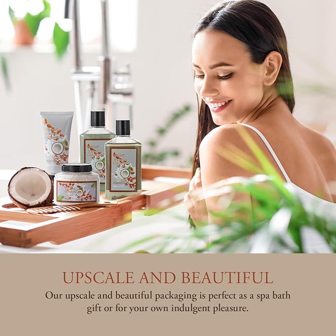 Coconut Almond spa kit, Bath and Body Gift Basket Christmas Gifts for Women & Men Spa Gift Basket,16 Pcs Bath Gift Set With Fragrant Lotion, Home Spa Luxurious Bath Body Oil, Diffuser & More