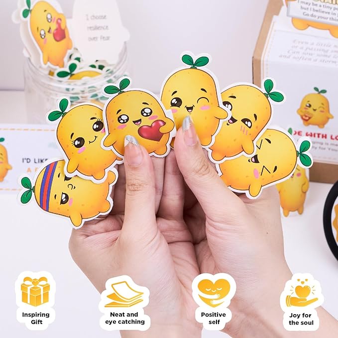 Positive Potato Jar – 60 Motivational Messages & Affirmation Cards with Standee | Cute Desk Decor & Just Because Gift for Women, Coworkers, Teachers | Daily Encouragement, Emotional Support