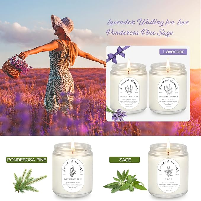 4 Pack Candles for Home Scented, Lavender Candles, 28 oz 200 Hour Long Lasting Aromatherapy Candle Set, Candle Gift Set for Women, Perfect for Birthday Gifts
