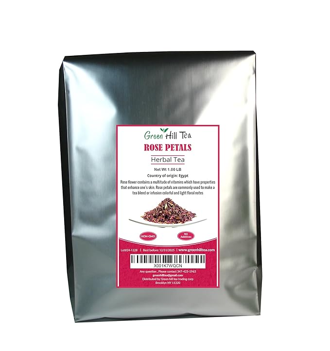 Greenhilltea Premium Dried Rose Petals - Caffeine Free Rose Tea - Edible Flowers for drinks, Baking, Desserts, Cocktails, Wedding Toss & Herbal Tea Infusions 1 LB