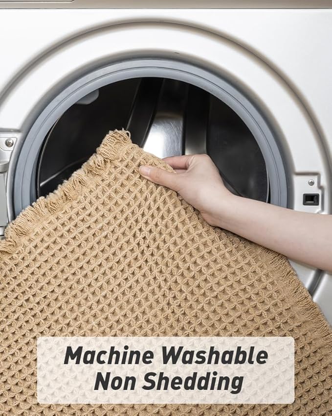 AMOAMI Upgraded Waffle Bath Mat, Super Absorbent Non Slip Bath Mats for Bathroom Floor, Machine Washable Bathroom Rugs with Tassels, Rubber Backed Bathroom Mats, Ultra Soft, 20" x 32", Brown