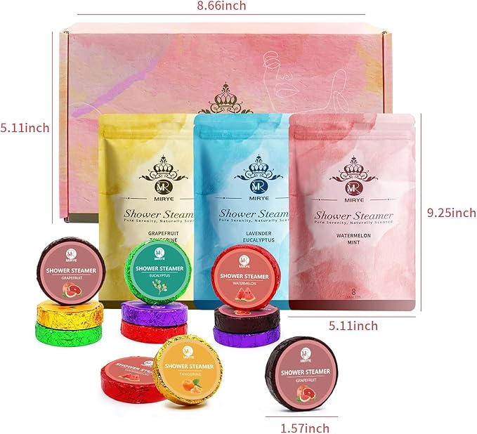Shower Steamers Aromatherapy, 24-Pack Shower Bombs Birthday Gifts for Women, Christmas Gifts with Eucalyptus Mint Lavender Watermelon Grapefruit Tangerine Essential Oils