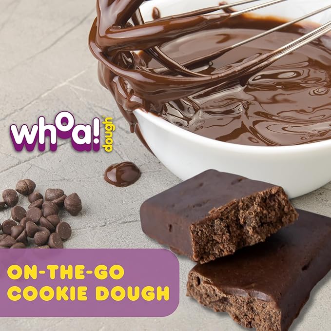 Whoa Dough Edible Cookie Dough Bars- Certified Non-GMO, Kosher and Gluten Free Bars - Healthy Snack Foods - Plant Based Snacks Made With Real Ingredients - Brownie Batter Cookie Dough - 4 Pack