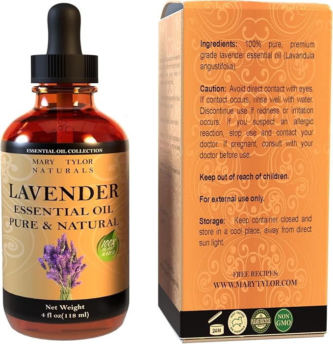 Lavender Essential Oil (4 oz) Premium Therapeutic Grade, 100% Pure and Natural, Perfect for Aromatherapy, Diffuser, DIY by Mary Tylor Naturals