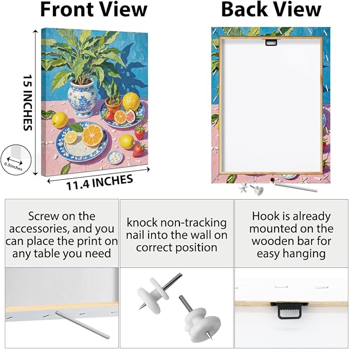 Italy Lemon Wall Art, Botanical Still Life Oil Painting Canvas Framed Prints Modern Decorations, Fruit Theme Poster for Living Room Dining room Entryway Farmhouse Bedroom