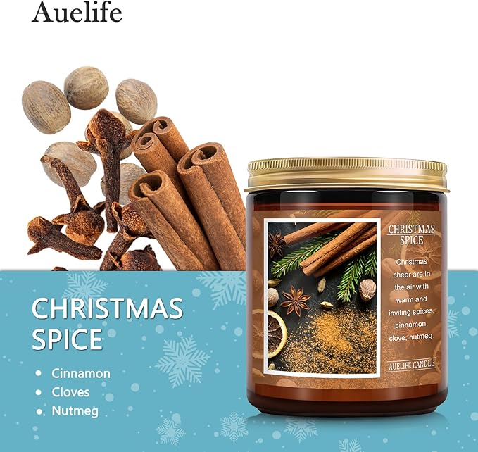 Christmas Candle | Christmas Spice Scented Candle, Holiday Candles Gift, Soy Wax Candle for Home Scented, Aromatherapy Jar Candles, Gifts for Women and Men, Cozy Winter Candles for Home Decor, 7 oz