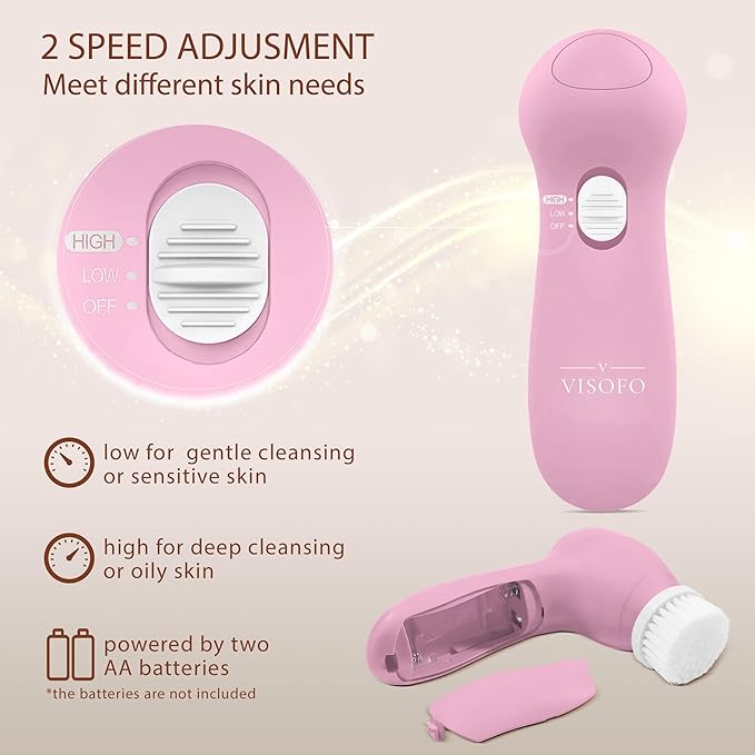Face Scrubber | Facial Cleansing Brush Exfoliator Skin Care Products Beauty Products Powered Electric Wash Exfoliating Spin Cleanser Cleaning Scrub Including 7 Heads (Rose Quartz)