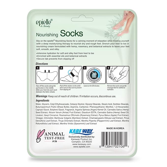 Epielle Relaxing & Nourishing Hand & Foot Masks 12 Pairs, Repair and Relax Dry Hands & Cracked Heels with Lavender Extract & Hemp, Korean Skin Care, Spa Self Care Gifts for Women, 6 Gloves & 6 Socks