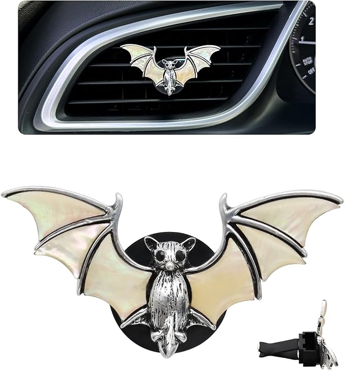 Beige Bat Air Vent Clip Car Air Freshener Outlet Clips Natural Seashell Vampire Bat Car Accessories Gothic Car Decor Refillable Diffuser Clips