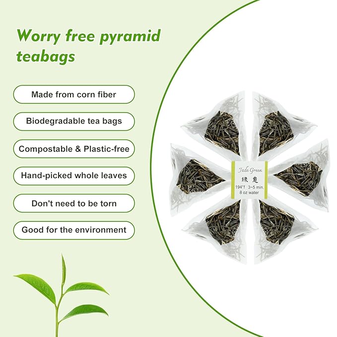 GTGLOTRA Full-Leaf Loose Green Tea, 24 Pyramid Bags(4 Pack), 100% Natural No Additives, Caffeine Alternative to Coffee, Easy Brew, Biodegradable Tea Whole Leaf Tea Sampler,, Family Size, Suitable for Gifts, Office Reception