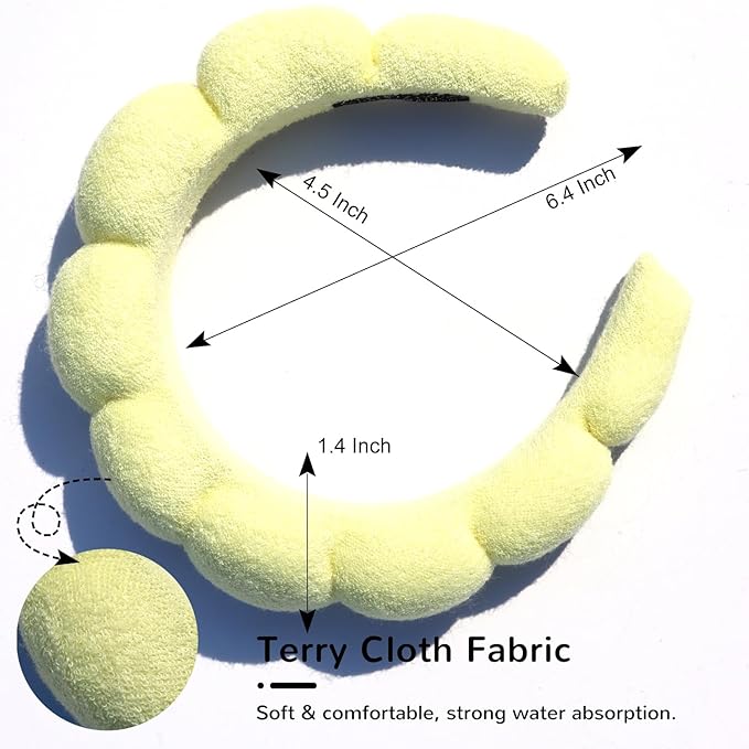 Spa Headbands for Face Washing & Makeup Removal - Terry Cloth Puffy Headbands for Mask Skin Treatment
