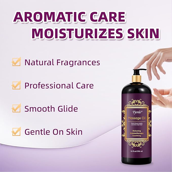 Aromatherapy Lavender Massage Oil, 10 fl oz Relaxing Massage Oil for Massage Therapy with Grape Seed, Sweet Almond & Jojoba, Spa Quality Oils for Soothing, Calming