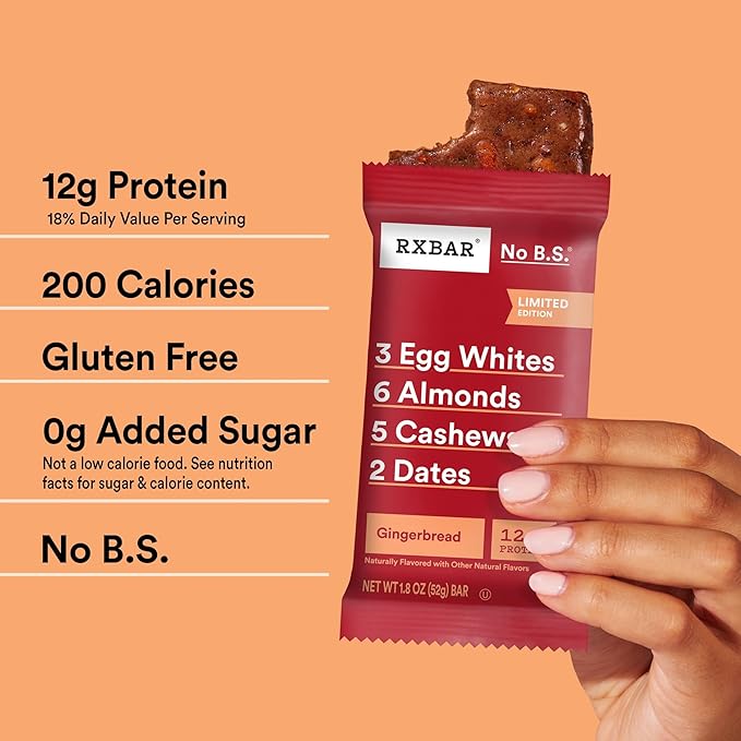 RXBAR Protein Bars, Protein Snack, Snack Bars, Gingerbread, 22oz Box (12 Count)