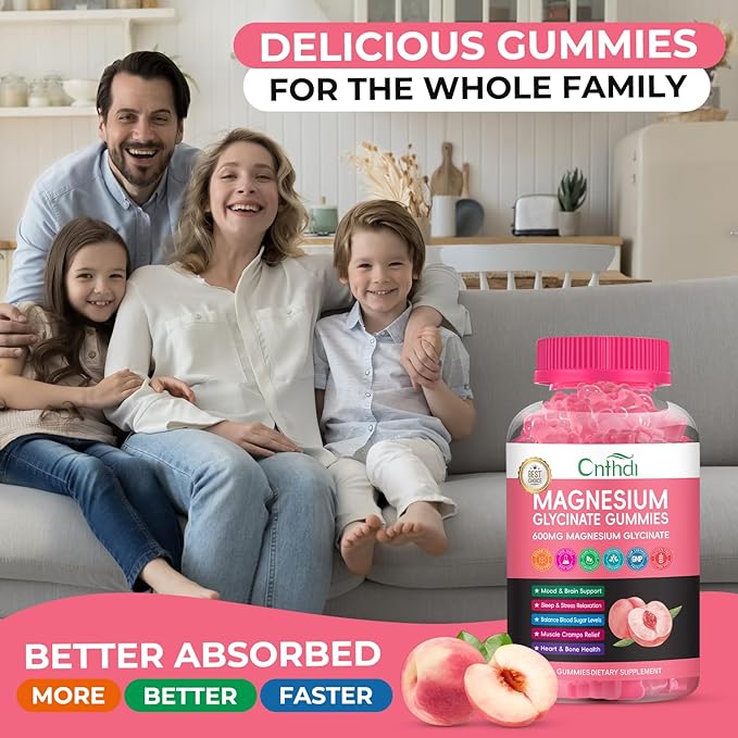 Magnesium Glycinate Gummies Sugar Free, High Absorption Magnesium Complex with L-Threonate, Calcium, B6, D3, Chews Gummies, Relaxation, Stress Relief, Night Rest