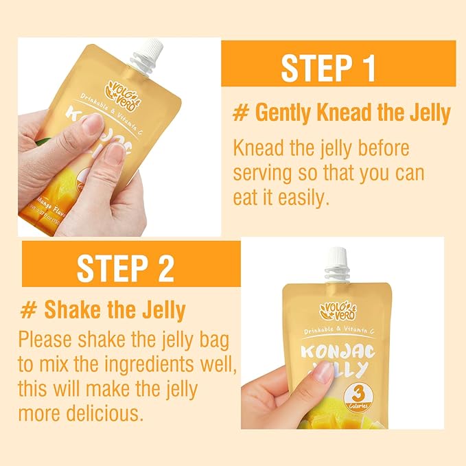 VOLO VERO Konjac Jelly Squeeze Pouch Mango Flavor, Low Calories (3 Kcal), 10 Packs, Gluten Free & Vegan, 0 Sugar, Keto, Low Carb, Drinkable Vitamin C Healthy Fruit Snacks, Holiday Gifts