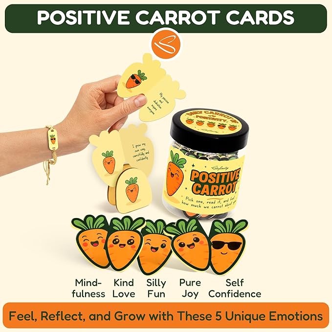 Emotional Support Carrot Cards Jar - Daily Affirmation Cards For Women Coworker, Inspirational Cards For Friends, Mental Health Self Care Gifts For Women, Cute Teenage Girl Birthday Gifts