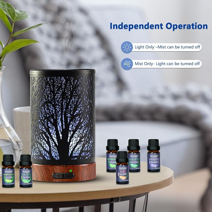 Oil Diffuser with Essential Oils Set – Aromatherapy Oil Diffuser 150ml with 6 Essential Oils Set, Cool Mist Diffusers for Essential Oils, Waterless Auto Shut-Off,7 Colors Night Light, Gifts for Mom
