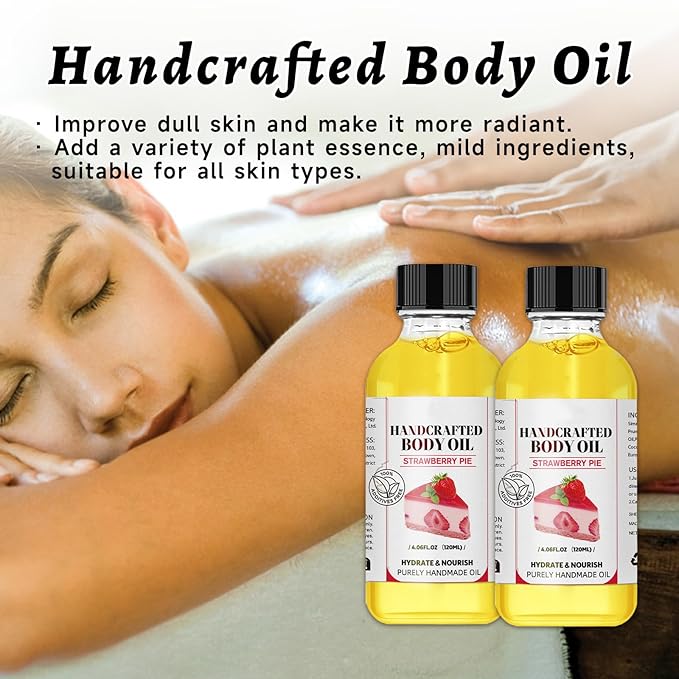 Strawberry Cheesecake Body Oil, 2PCS Handcrafted after Shower Moisturizing Body Oil, 4.06 Fl Oz (2 Strawberry)