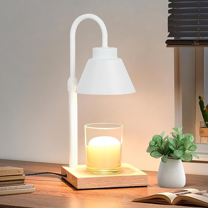Candle Warmer Lamp with Timer Adjustable Height,Dimmable Candle Warmer for New Home Decor,Wax Warmer Lamp for Jar Candles with 2 Bulbs for Women Gift and House Warming Gift,White