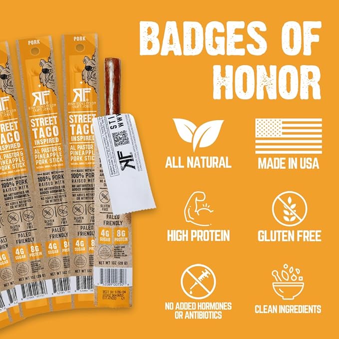 Righteous Felon Meat Sticks | 100% Pork Sticks | Gluten Free & Keto Meat Sticks | Low Sugar & High Protein Pork Sticks | Healthy Snack for Adults | Jerky Gifts for Men | Street Taco, 10 Pack