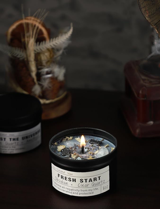 Crystal Candles, Healing Magic Candles, Mind-body Meditation Candles,Gifts to Encourage Women, New Job Gifts.(FRESH START)
