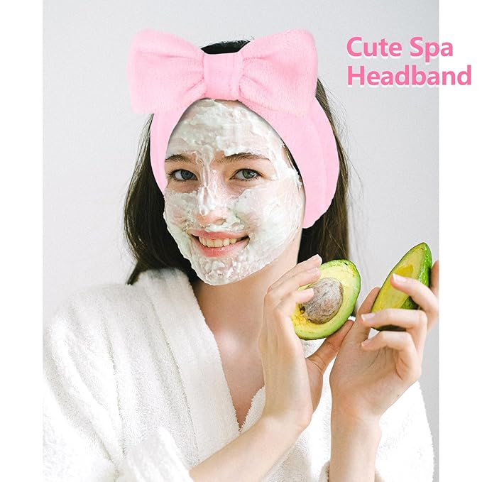 Ondder 8 Pcs Pink Spa Headband Microfiber Makeup & Face Wash Headbands for Women, Facial Skincare, Yoga, Exercise, Including Hair Bands & Head Bands