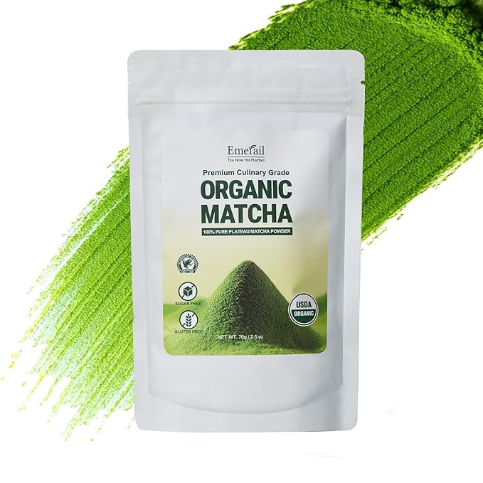 Emerail Organic Matcha Powder, USDA-Certified Pure Matcha Green Tea Powder, Premium Culinary Grade, Perfect for Lattes Smoothies and Baking, Sugar Free (70g / 2.5oz Pouch)
