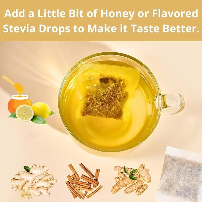 60 Bags Premium Turmeric Ginger Cinnamon Tea Bags Organic,100% Natural Ginger Turmeric Herbal Tea,Supports Digestion,Skin Health & Sleep,Veganism No Sugar, No Caffeine, No Gluten (1)