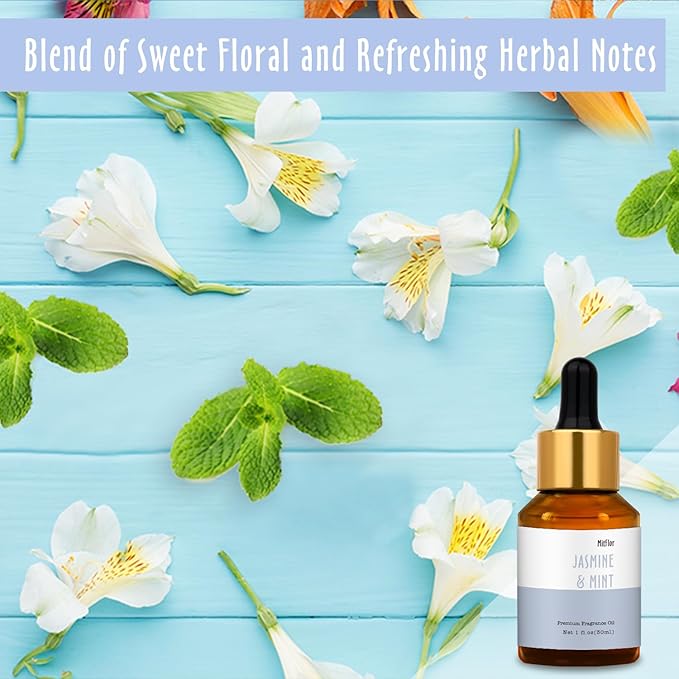 Jasmine & Mint Fragrance Oil, MitFlor 30ml Hotel Diffuser Oil, Large Size Premium Grade Fragrance Oil for Soap & Candle Making Scent, Aromatherapy Essential Oil, Fresh Scent for Home Fragrance