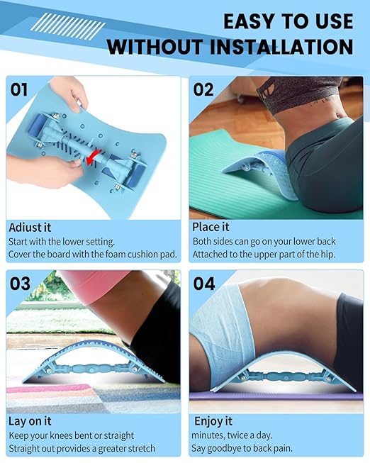 Back Stretcher Lumbar Backs Cracker with Magnet Backs Massager Lower Back Pain Relief Upgraded Multi-Level Support Stretcher Spinal Board Device for Herniated Disc, Sciatica, Scoliosis (Blue)