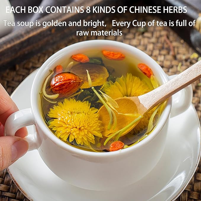 Goji Berry Chrysanthemum Tea for Liver Health, 8 Excellent Raw Material Formulas, Chinese Health Herbal Tea, Liver Cleanse & Detox Herbal Tea Bags, 15Bag, Vegan, Sugar-Free & Caffeine-Free (2Box(30Bags))