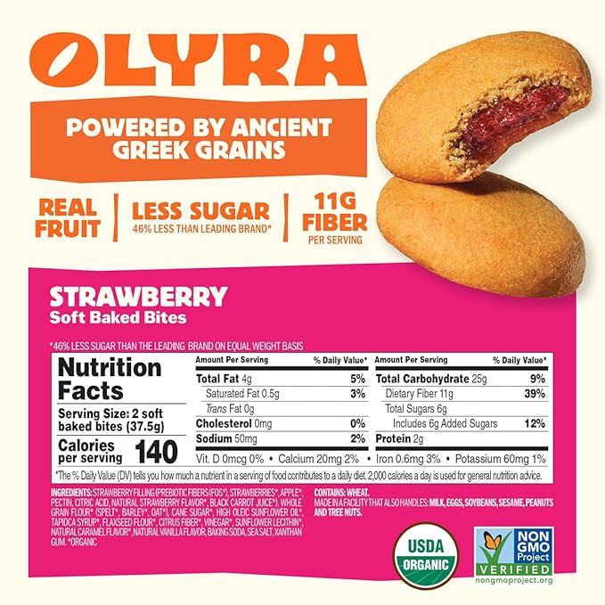 Olyra Organic Soft Baked Fruit Bars Variety Pack - High Fiber Bar - Healthy Snacks for Adults & Kids - Vegan Breakfast Bars - Office Snack - 24 Count