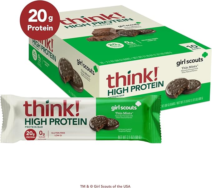 think! Protein Bars, High Protein Snacks, Gluten Free, Kosher Friendly, Girl Scouts Thin Mint, Nutrition Bars, 2.1 Oz per Bar, 10 Count (Packaging May Vary)