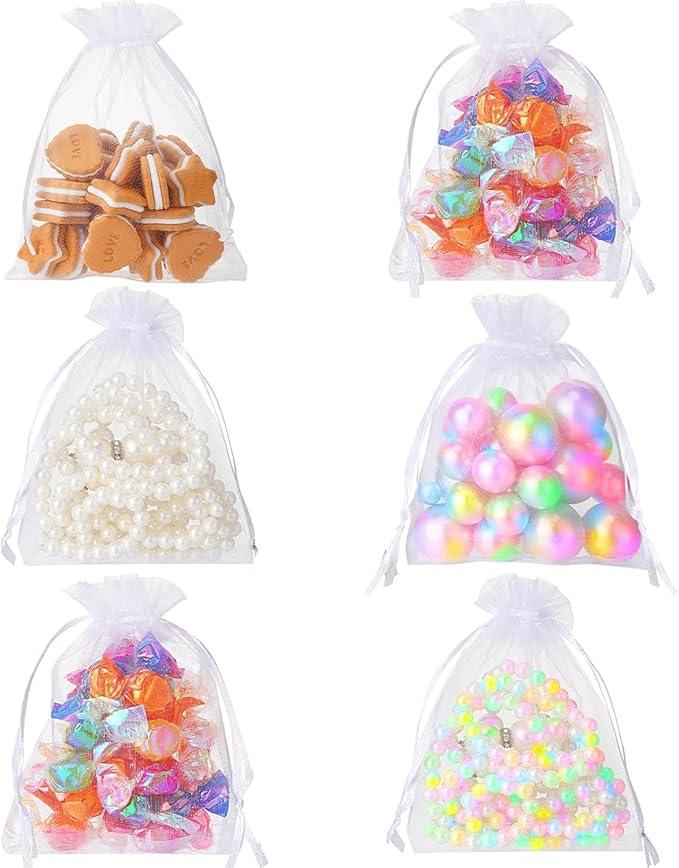 100pcs Organza Gift Bags White Small Jewelry Pouches Wedding Jewelry Bag 2x3 Inch Favour bags Lavender Bag for Wedding Birthday Party Christmas Candy Mesh Bags