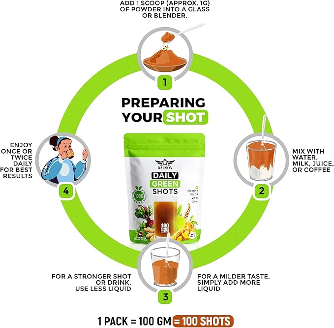 Daily Green Shots β Superfood Powder with Wheatgrass, Matcha, Beetroot, Ashwagandha, Turmeric & Prebiotics β Immunity & Energy Support β Vegan Greens Supplement β 100 Shots