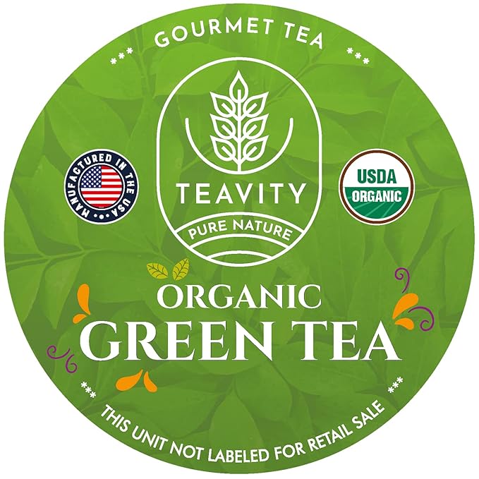 Organic Green Tea Pods for Keurig - Unsweetened Green Tea for K Cup Machines by Teavity (12 Tea Pods)