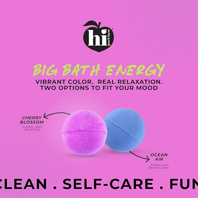 Hi Peach Layne Cherry Blossom Bath Bombs 12-Pack (3.5 oz Each) – Vegan, Clean Beauty Spa Gifts for Women & Kids, Fun Fizzing Bath Bombs for Girls