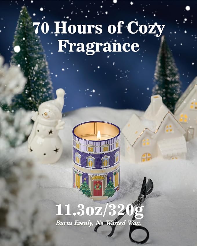 M&SENSE SnowyChristmas Candles, Aromatherapy Candle for Stress Relief Meditation Relaxing, Housewarming Gifts for Women Men, 11.3oz 70 Hour Long Burning