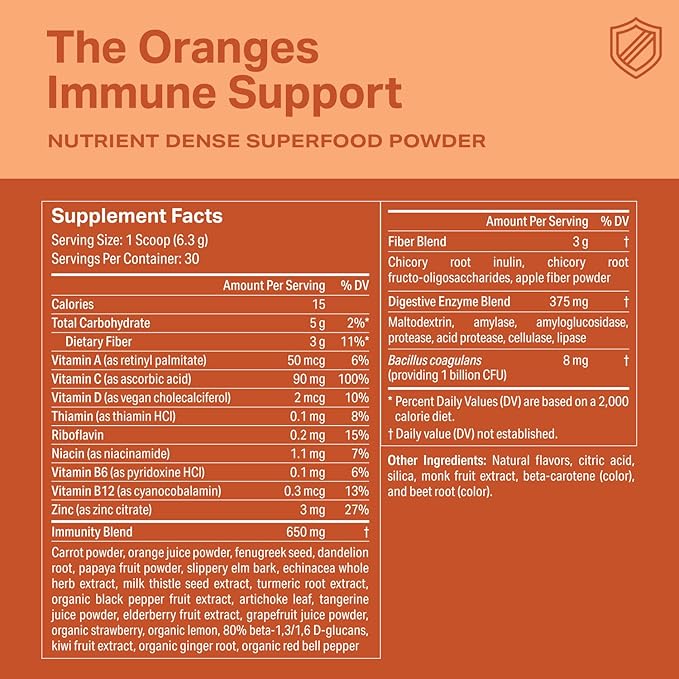 Proper, The Oranges Nutrient-Dense Superfood Powder for Immune Support & Gut Health - Elderberry, Vitamin C, Zinc & Echinacea Supplement Complex Enhanced with Probiotic Digestive Blend