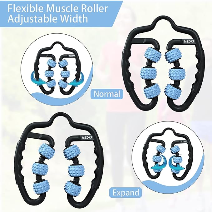 Cellulite Massage Tool Muscle Roller - Deep Fascia Massager & Dimpled Skin Remover for Legs, Thighs & Buttocks - Anti-Cellulite Roller, Smooth Skin, Pain Reliefs(Black Blue - 6 Wheel)