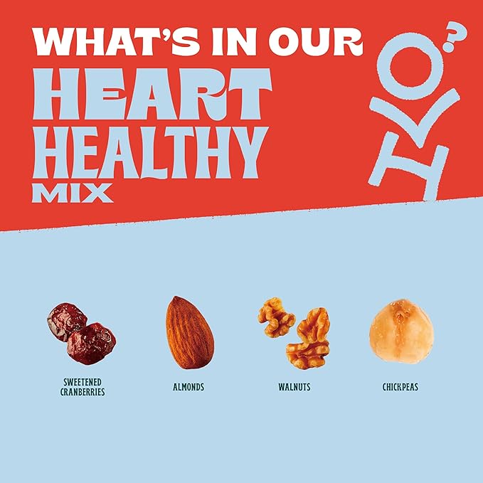 Orchard Valley Harvest Heart Healthy Blend, 1 Ounce Bags (Pack of 8), Almonds, Cranberries, Walnuts, and Chickpeas, Gluten Free, Non-GMO, No Artificial Ingredients, Healthy Snacks for Adults