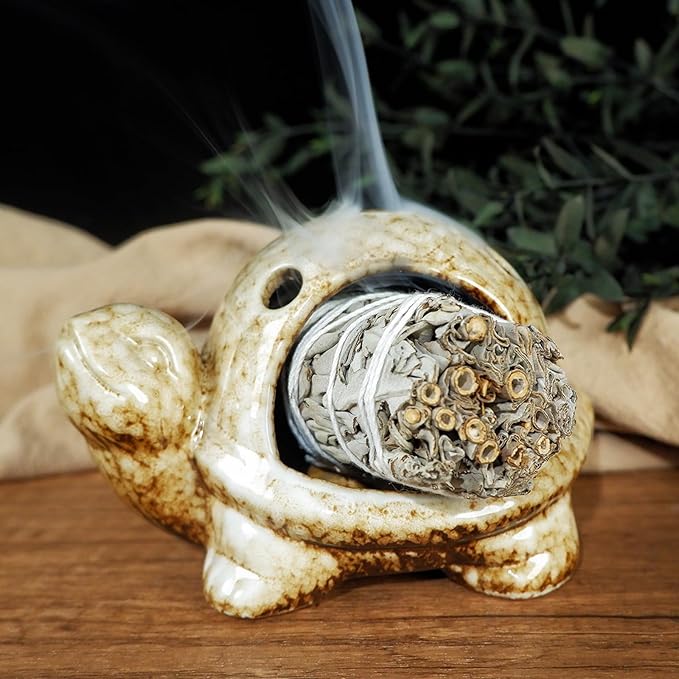 Handcrafted Brown Ceramic Turtle Mini Chiminea Palo Santo Burner Holder ļ¼for Burning SagećCone IncensećCopal&Small Candleļ¼Thoughtful Gifts for Meditation, Yoga, Aromatherapy AltarćZen Spaces