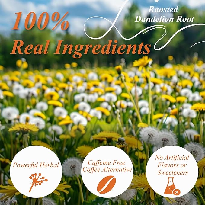 WT WEETEE Roasted Dandelion Root Tea Bags, 100 Count Dandelion Tea with Light Earthy & Roasted Aroma, Natural Caffeine Free Herbal Tea, Coffee Alternatives